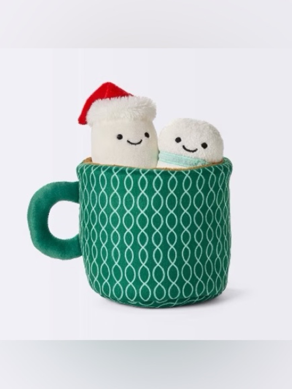 cloud island Green Plush Holiday Cocoa Mug with Festive Marshmallow Duo